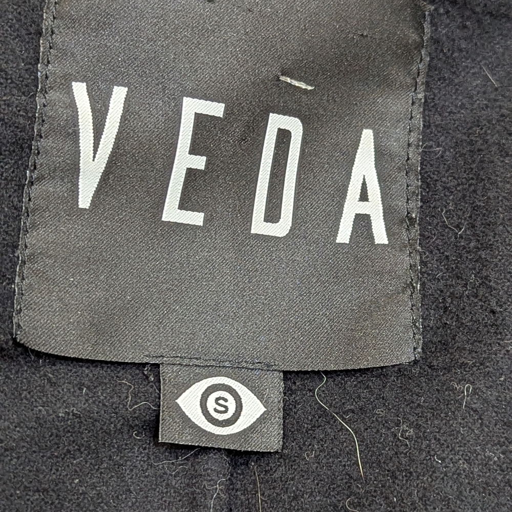 Veda Dallas Leather Motor Jacket Size S Black Stretchy Sleeve Panel Biker 100% L - Picture 10 of 10